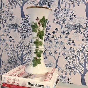 Consolidated Glass Co. Tall Hand painted Milk Glass Vase W/ Ivy